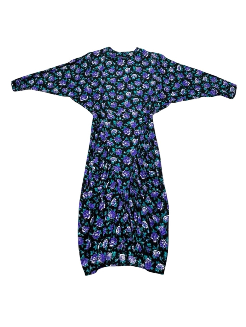Vintage 1980s All That Jazz Black & Purple Floral Rayon Pencil Dress USA